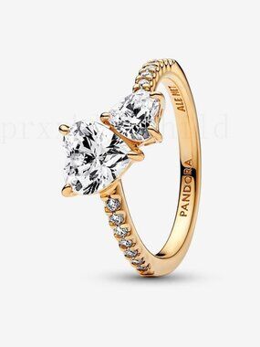 Pandora Double Heart Sparkling Ring